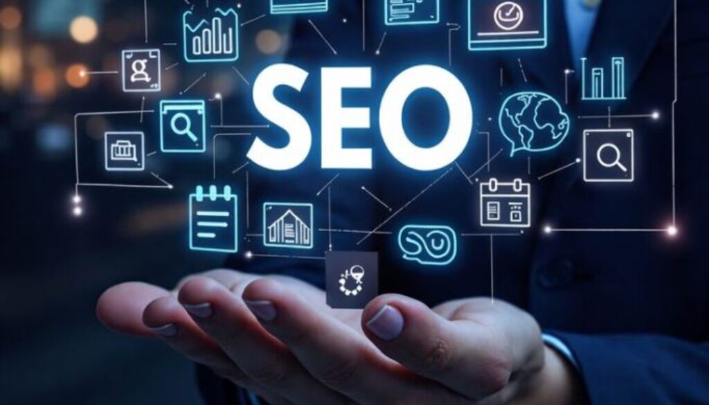 How to do local SEO concept with digital icons and search engine optimization elements