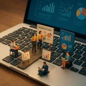 Who is a Digital Marketing Strategist in Kannur? Illustration of SEO, Google Ads, content marketing, and analytics strategies.
